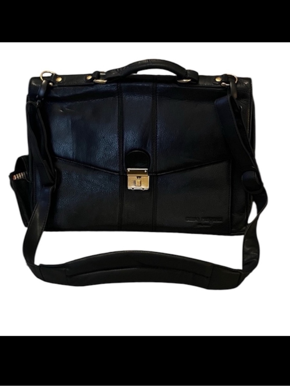 Guido Pasquali Milano Black Soft Pebbled Leather Briefcase Laptop Attaché Bag